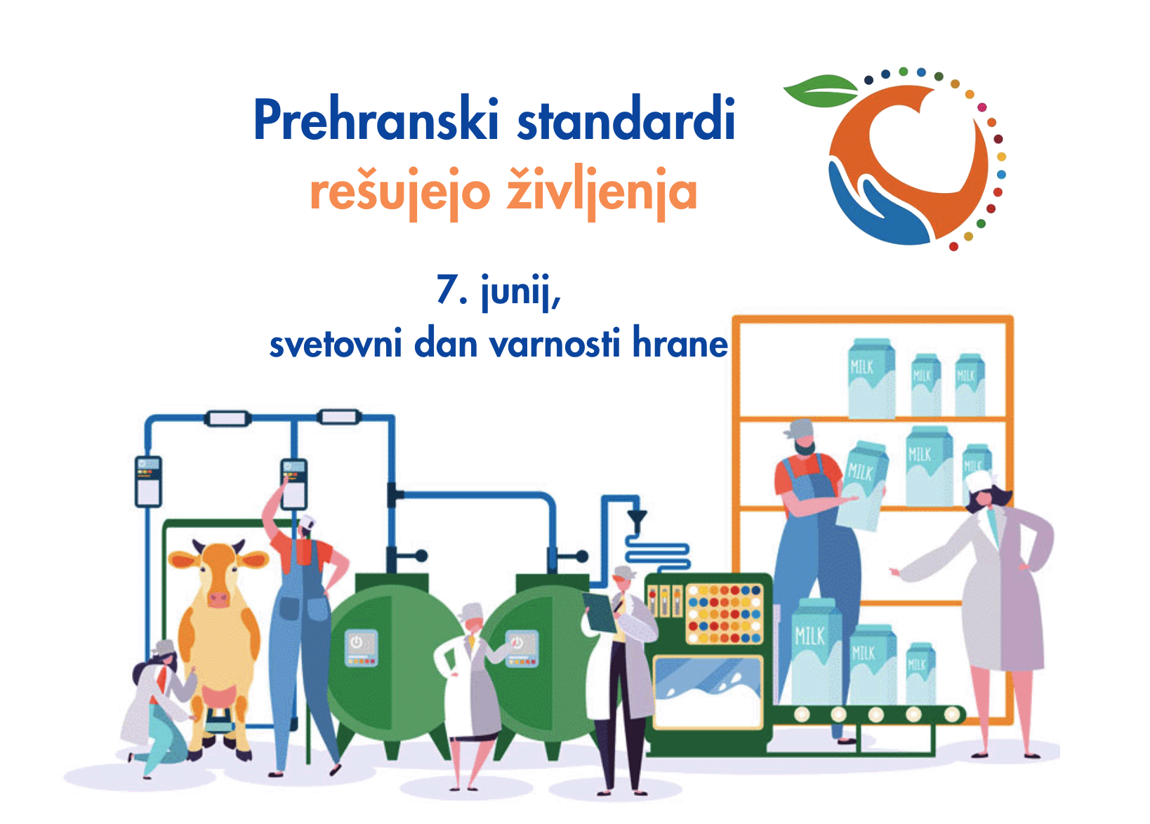 Na sliki je plakat, ki naznanja svetovni dan varnosti hrane s sloganom prehranski standardi rešujejo življenja