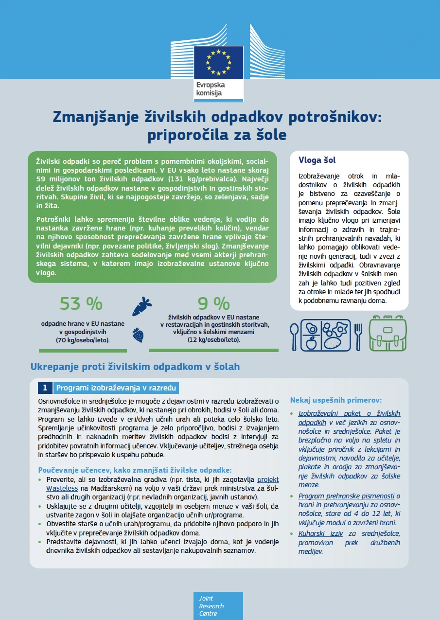 Dokument smernice za šole - zmanjševanje odpane hrane