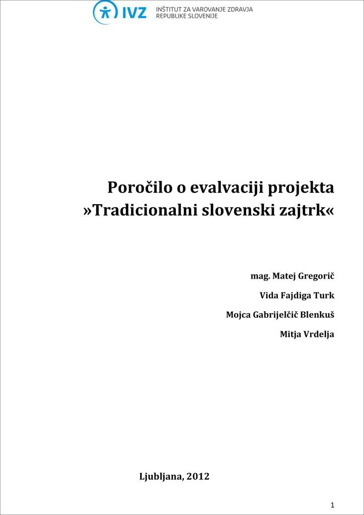 Naslovnica Poročila NIJZ o projektu Tradiciolani slovenski zajtrk 2011