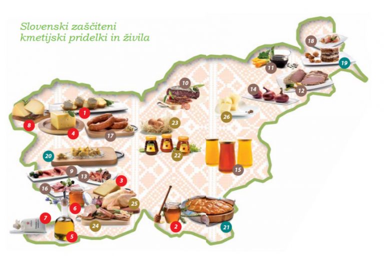 Slovenski zaščiteni kmetijski pridelki in živila Zemljevid