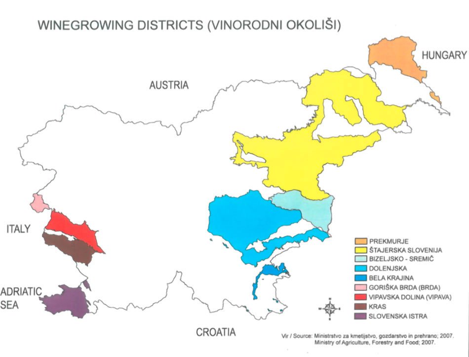 Zemljevid Slovenije z vinorodnimi okoliši